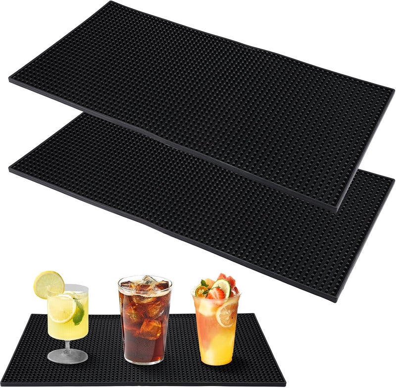 Tobeelec 2 Pcs Bar Mat for Countertop 24 x 12 Inch, Large Non Slip Rubber Mat Service Spill Cocktail Bartending Coffee Bar Mats for Hot Dishes Restaurants Barbershop Clippers Hot Pads, Black - Image 1